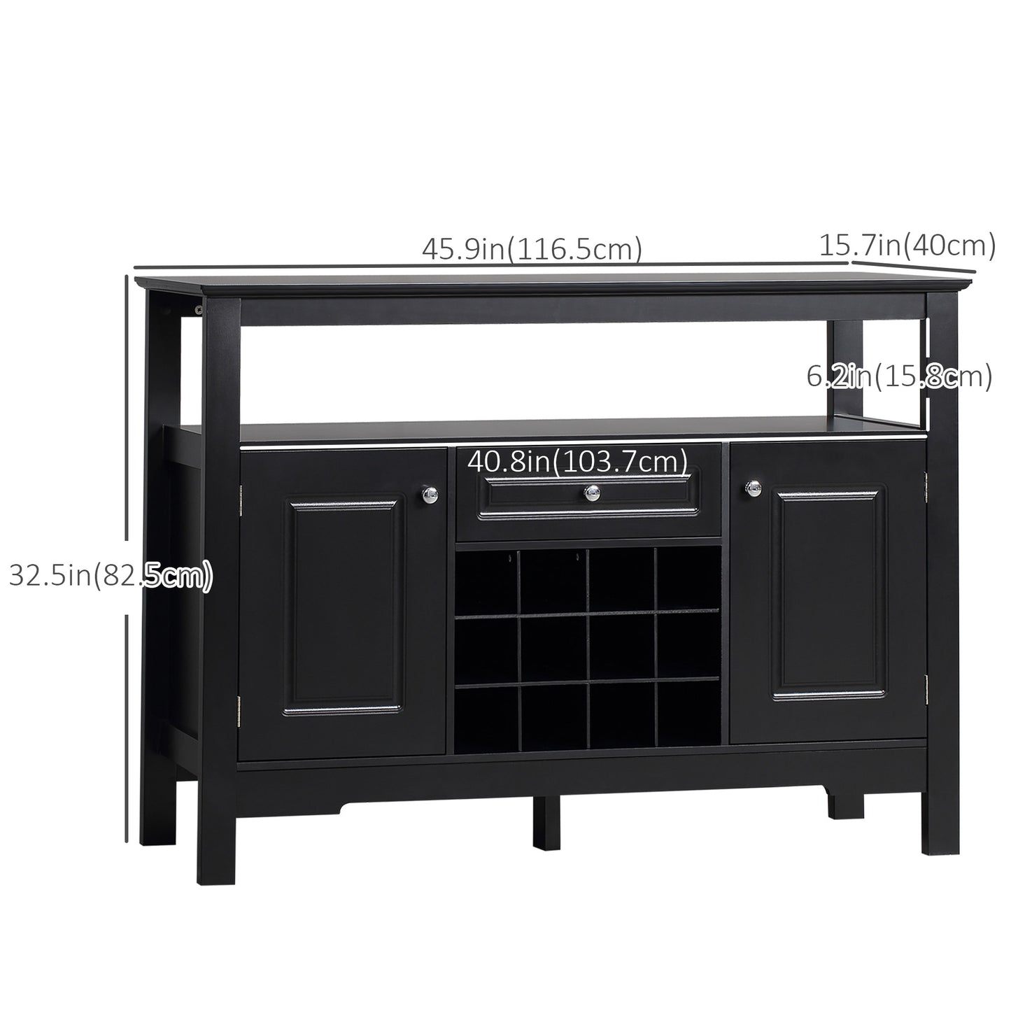 Sideboard Buffet Credenza Storage Cabinet with Drawer and Removable Wine Rack for Kitchen, Living Room, Black