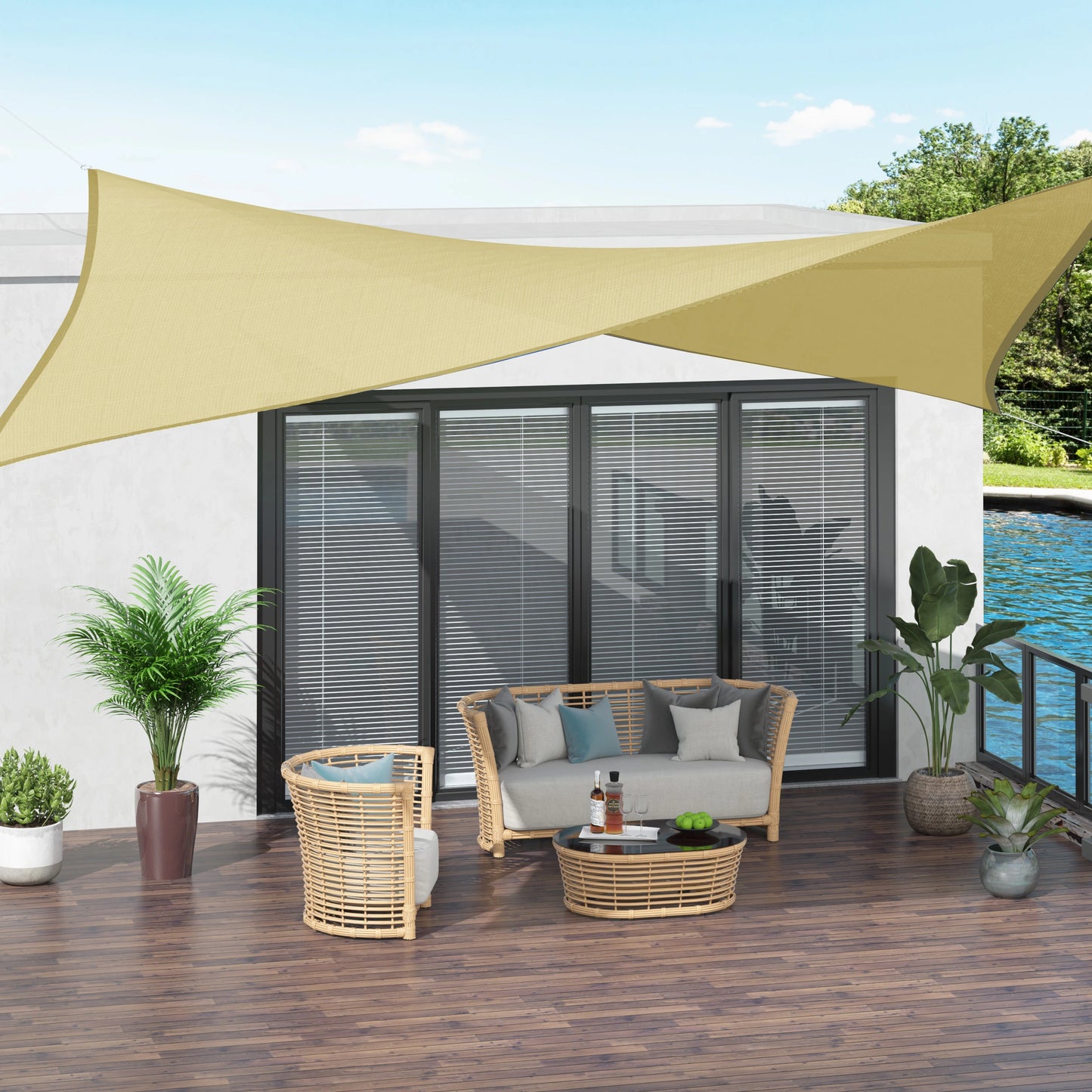 Outsunny Rectangle 10' x 13' Canopy Sun Sail Shade Garden Cover UV Protector Outdoor Patio Lawn Shelter with Carrying Bag (Sand)