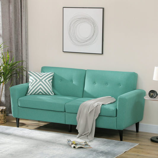 3 Seater Sofa, Upholstered Small Couch for Bedroom, Modern Futon Sofa Settee with Padded Cushion, Button Tufting and Wood Legs for Living Room, Green