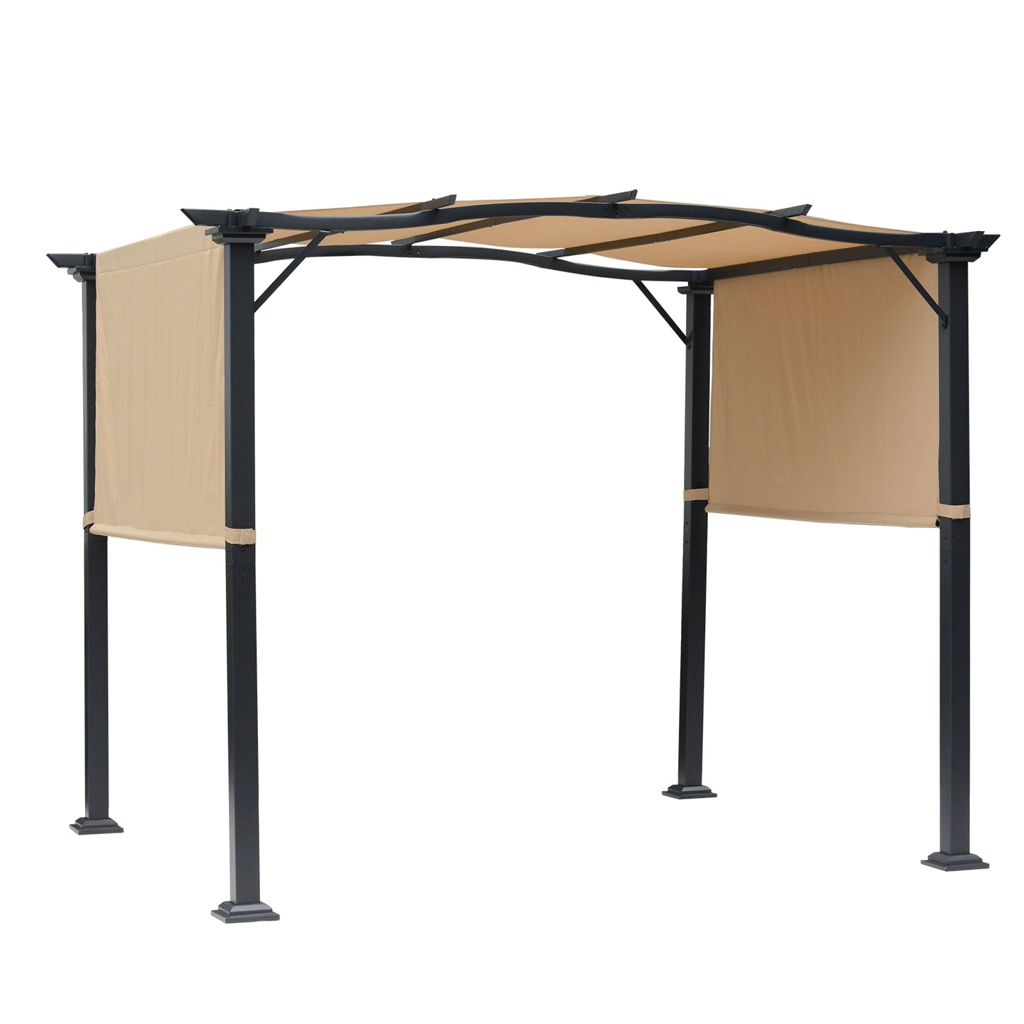 10' x 8' Outdoor Retractable Pergola Garden Gazebo with Two Adjustable Side Canopy Overhead Sun Shade Backyard Canopy Cover Khaki