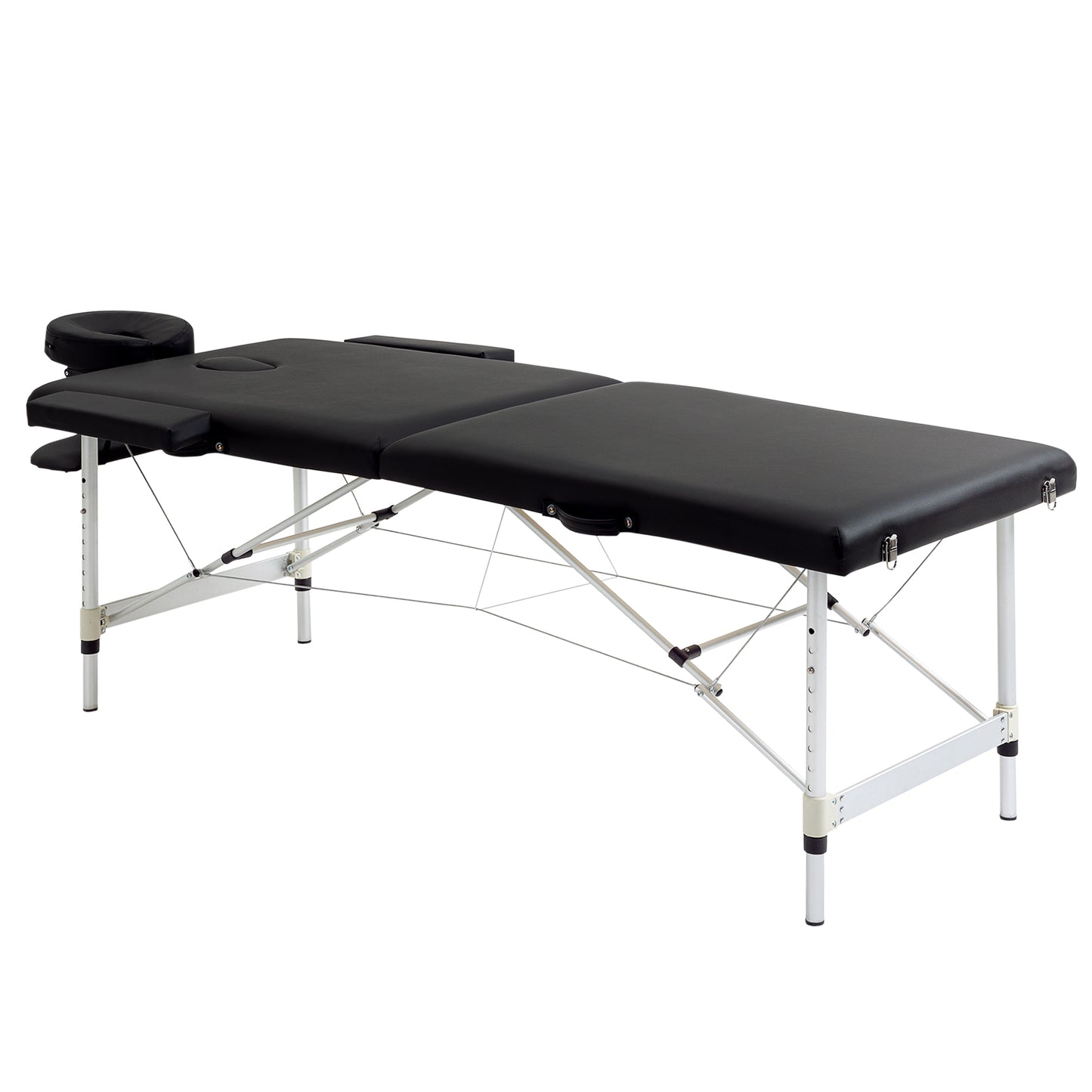 2 Section Massage Table w/ Carry Case Adjustable Spa Facial Couch Table Black