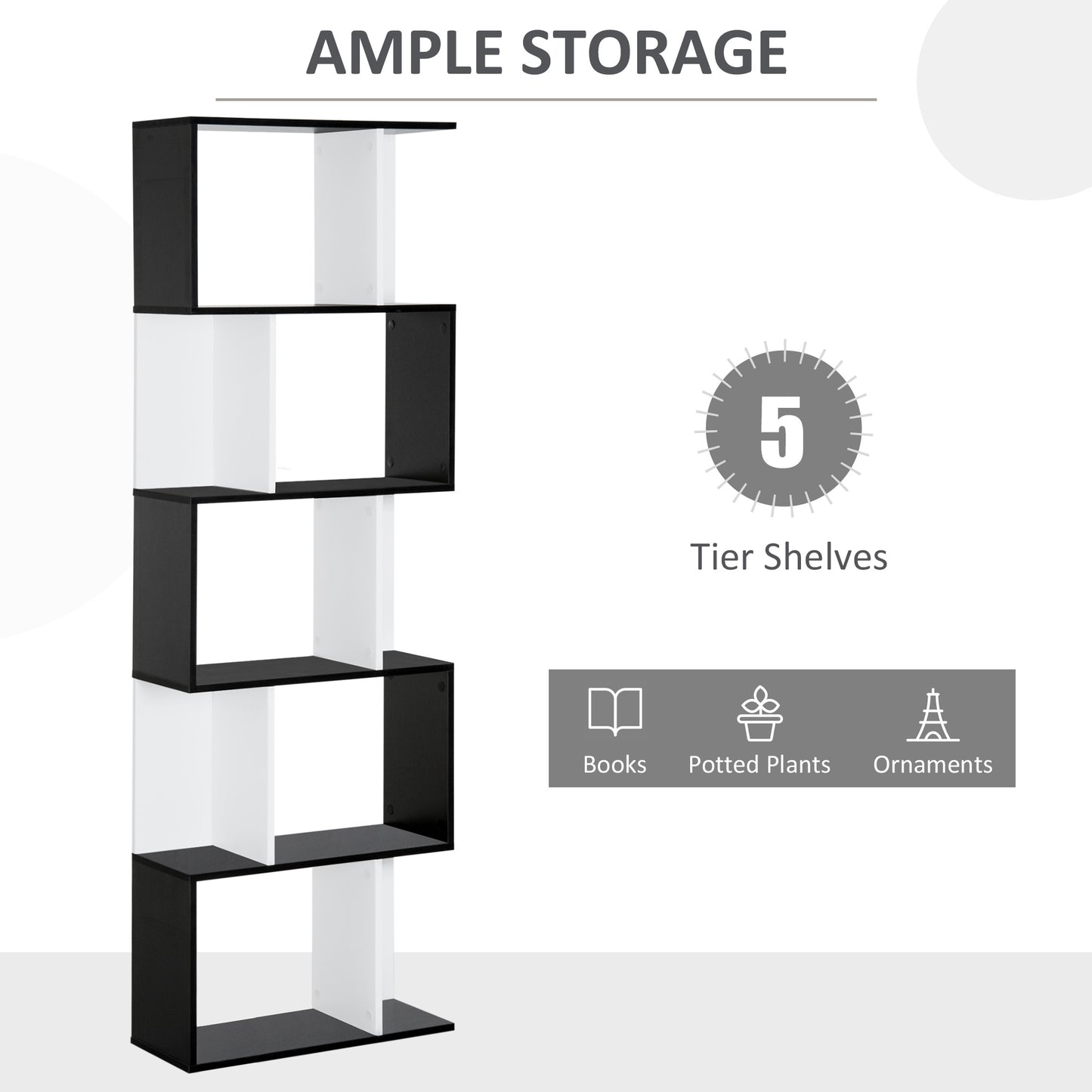 Modern Bookcase 5-Tier Display Shelf Storage Shelf Room Divider Living Room Home Office Furniture, Black