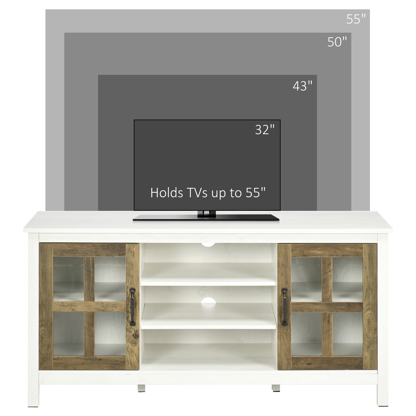 TV Stand Cabinet for TVs up to 55 Inches, Entertainment Center with Ajustable Shelves and Doors for Living Room, White