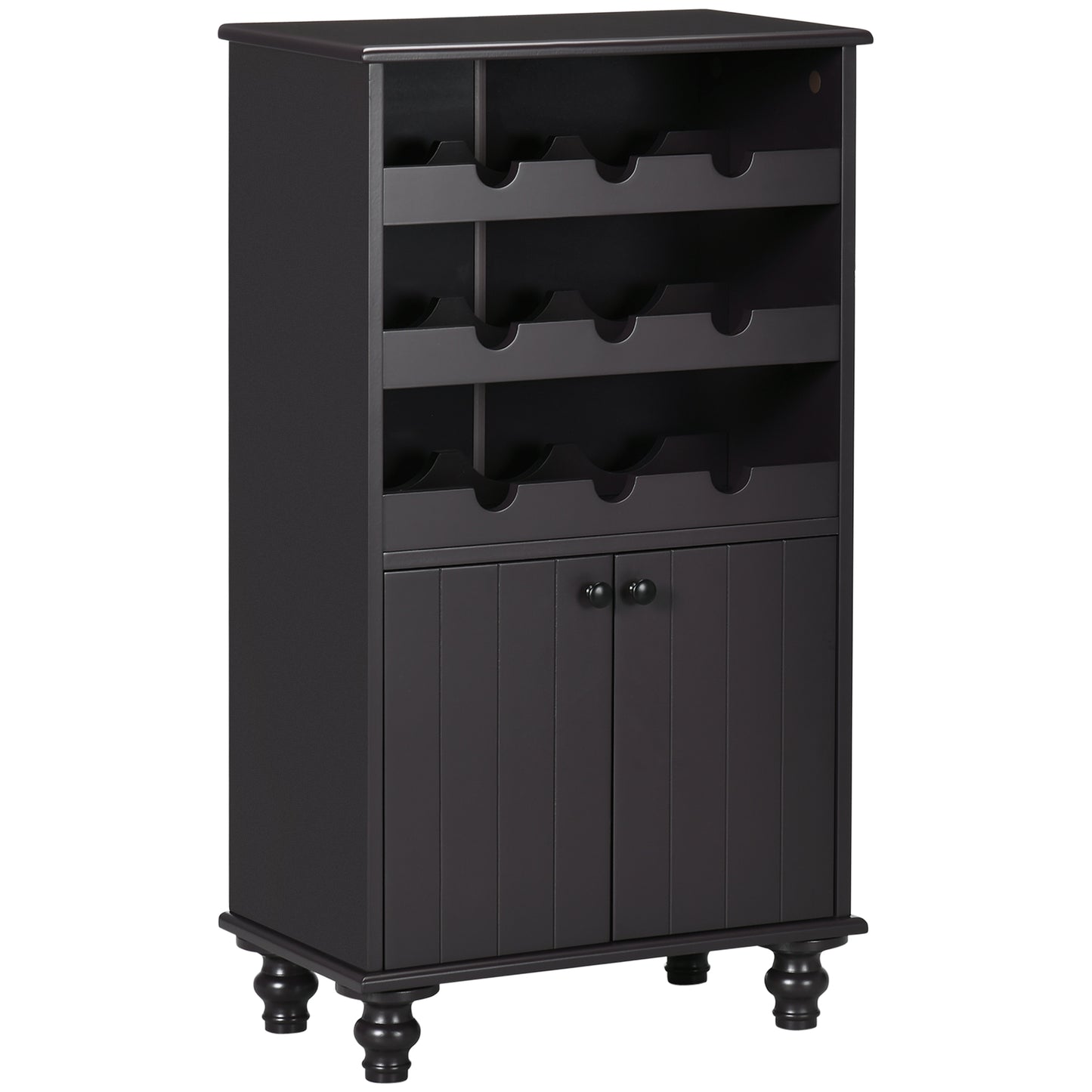 Modern Liquor Cabinet, Wine Cabinet with 9-Bottle Wine Rack, Kitchen Sideboard with Storage Cupboard for Home Bar, Brown