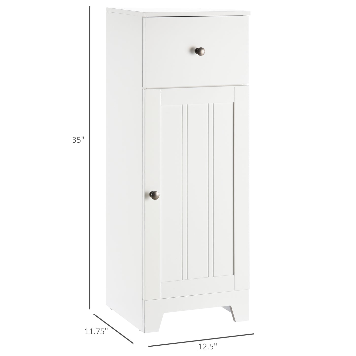 kleankin Small Bathroom Floor Storage Cabinet Free Standing Cupboard Organizer with 1 Drawer and Adjustable Shelf for Living Room, White