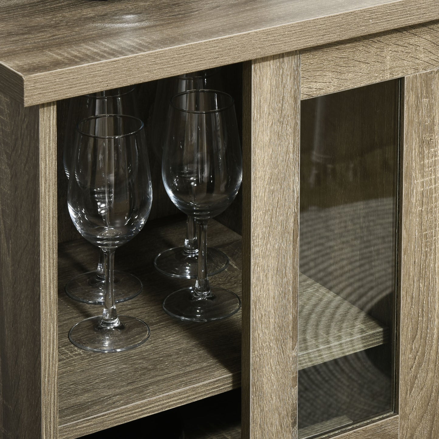 Buffet Table Sideboard and Buffet with Wine Racks Sliding Glass Door Storage Shelves for Living Room