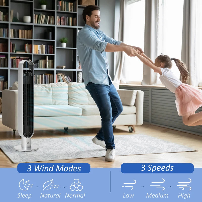 Freestanding Tower Fan Cooling for Home Bedroom with Oscillating, 3 Speed, 12h Timer, LED Sensor Panel, Remote Controller, Silver
