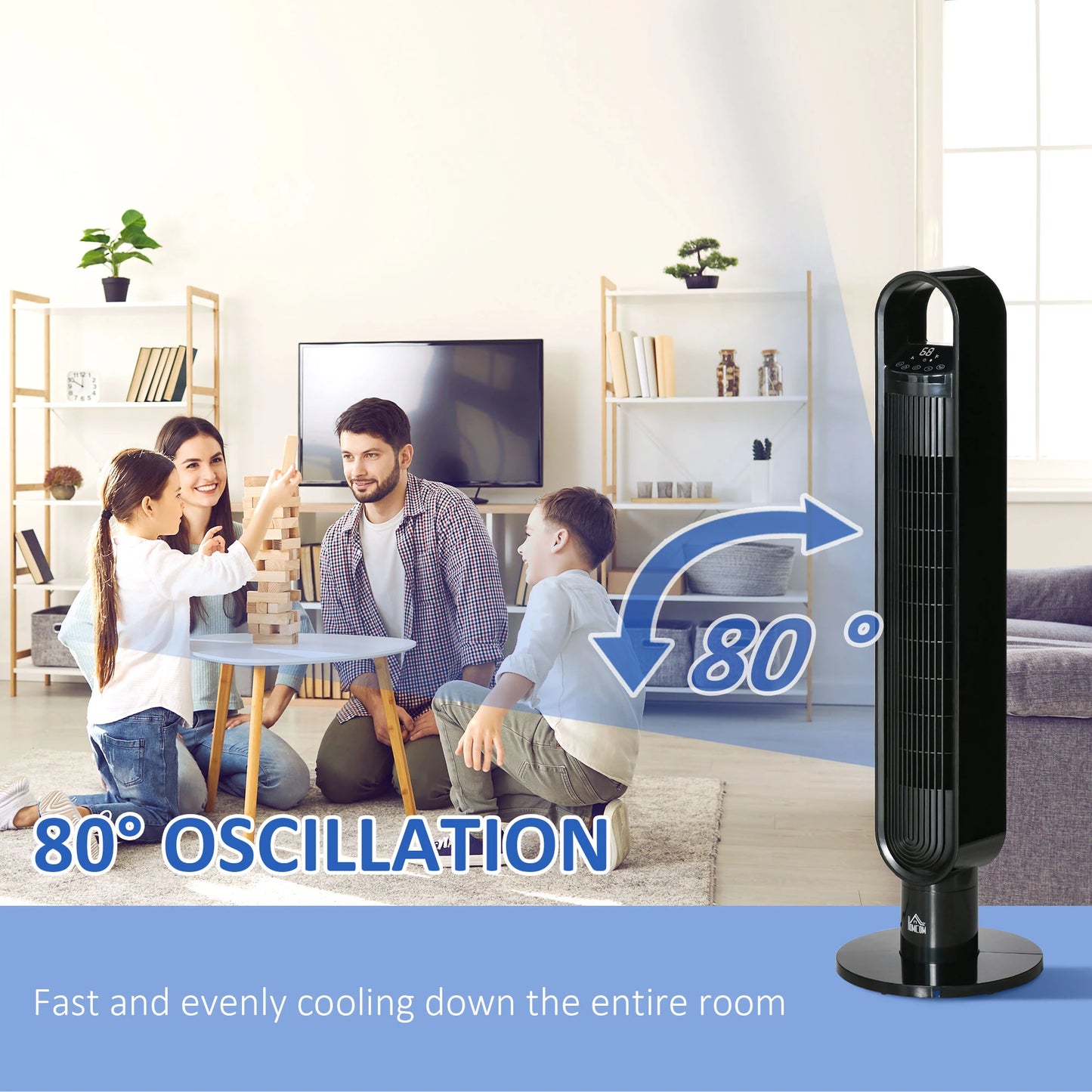 Freestanding Tower Fan Cooling for Home Bedroom with Oscillating, 3 Speed, 12h Timer, LED Sensor Panel, Remote Controller, Black
2