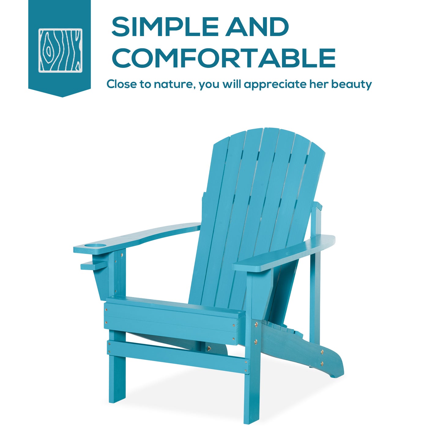 Outsunny Outdoor Classic Wooden Adirondack Deck Lounge Muskoka Chair with Ergonomic Design & a Built-In Cup Holder, Turquoise