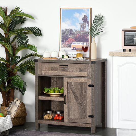 Rustic Barn Door Storage Cabinet Modern Farmhouse Buffet Sideboard for Kitchen & Dining Room Dark Oak