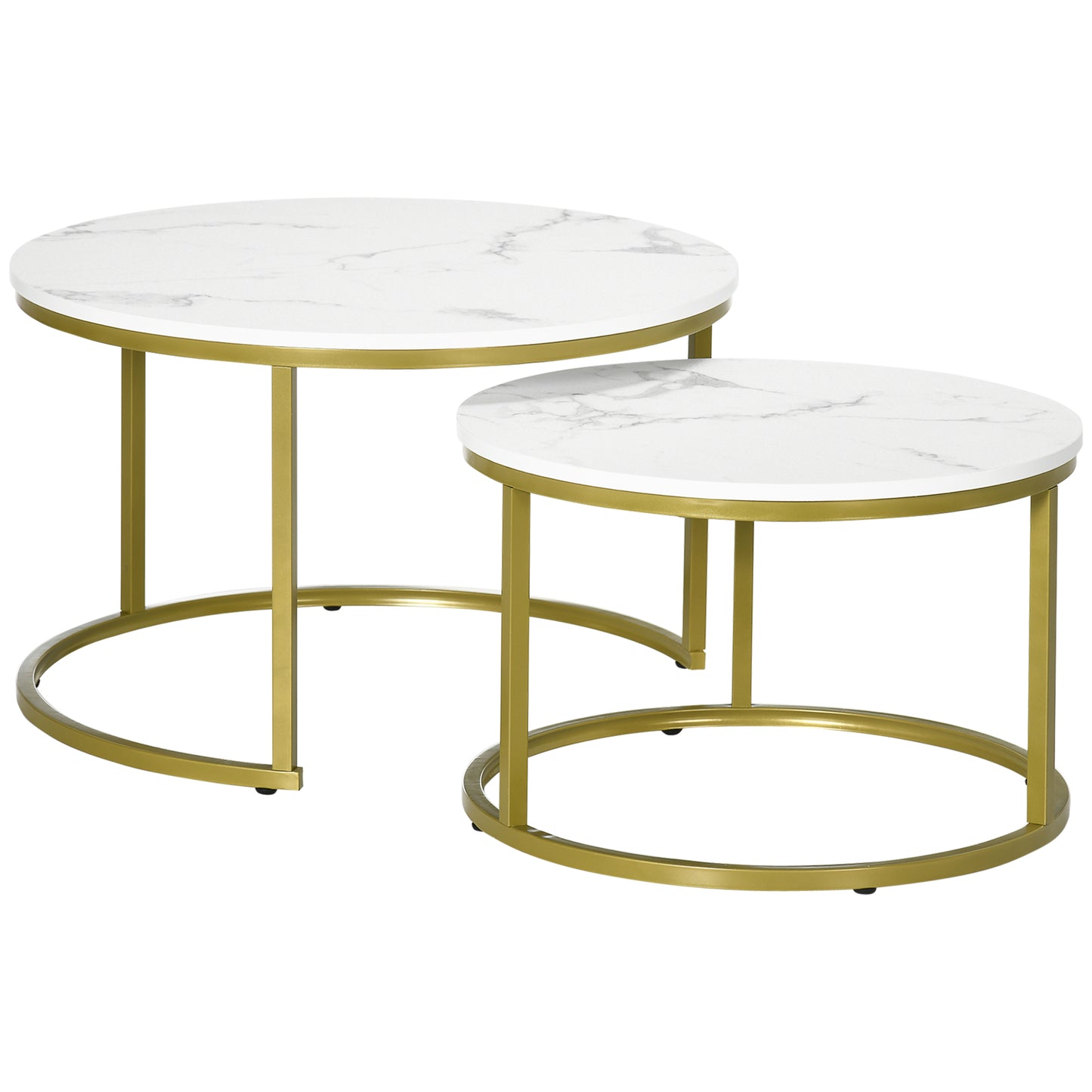 Round Nesting Tables Set of 2, Stacking Coffee Table Set with Metal Frame, Modern Coffee Table for Living Room, Bed Room, White