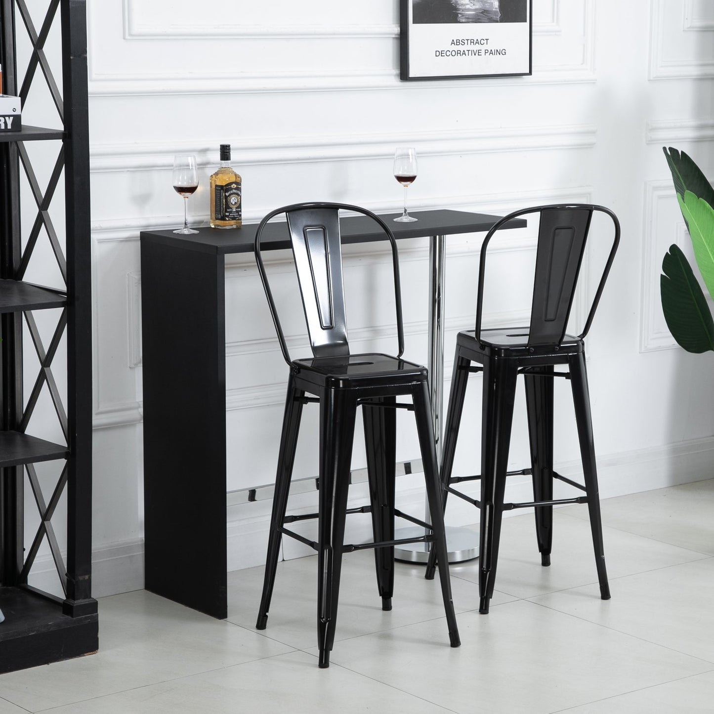 Set of 4 Bar Stools Kitchen Industrial Breakfast Bistro Cafe Metal Frame Black