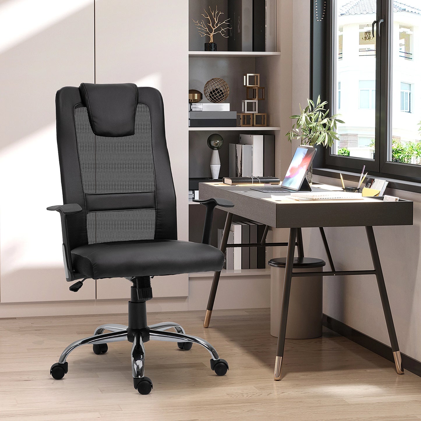 igh Back Mesh Office Chair Ergonomic Computer Desk Seat Thick Padded Headrest with Armrest Office Black