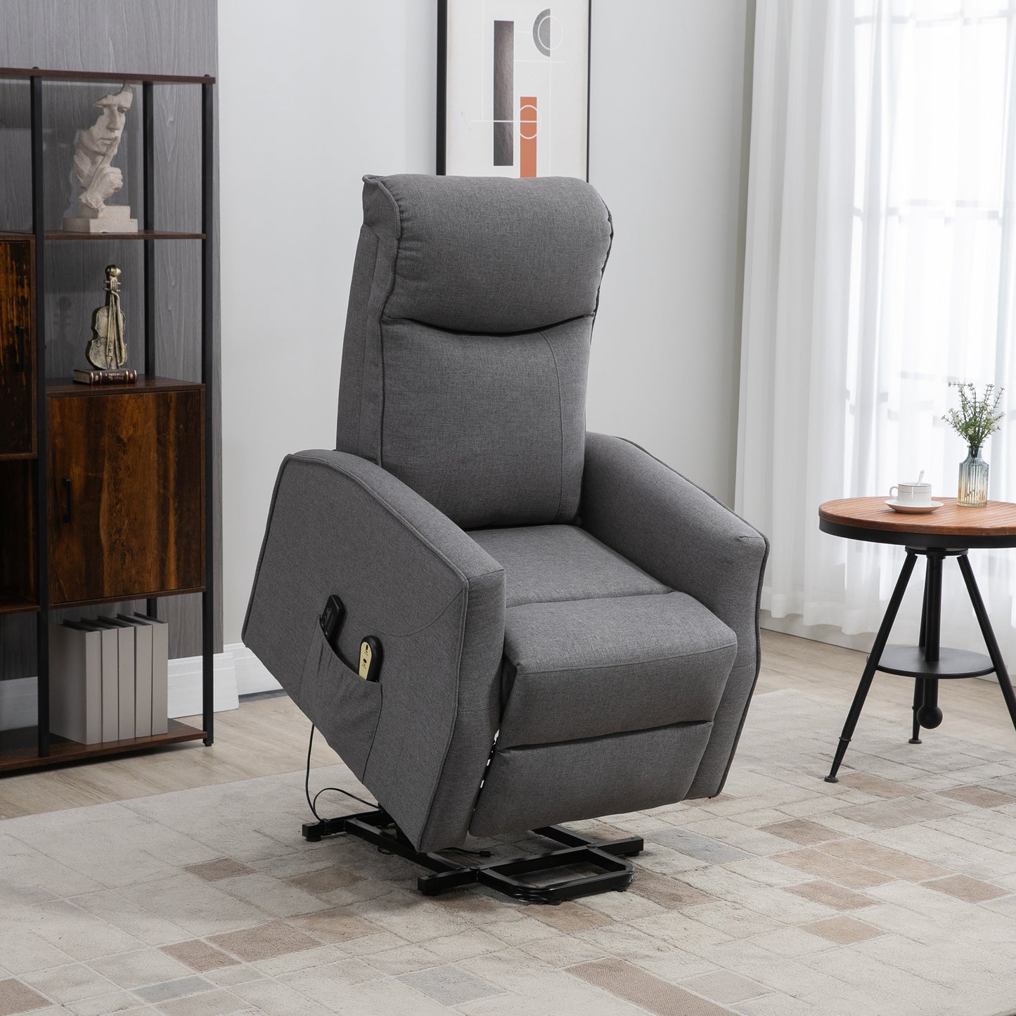 Power Lift Massage Recliner Chair for Elderly, Electric Linen Fabric Reclining Chair with 8 Vibration Points, Remote Control, Side Pockets, Dark Grey