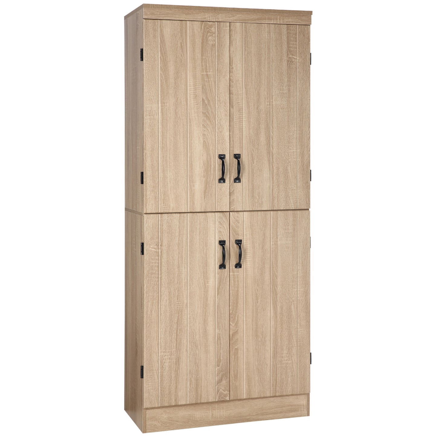 70" 4-Door Kitchen Pantry, Freestanding Storage Cabinet, 6-tier Cupboard with Adjustable Shelves for Living Room, Natural