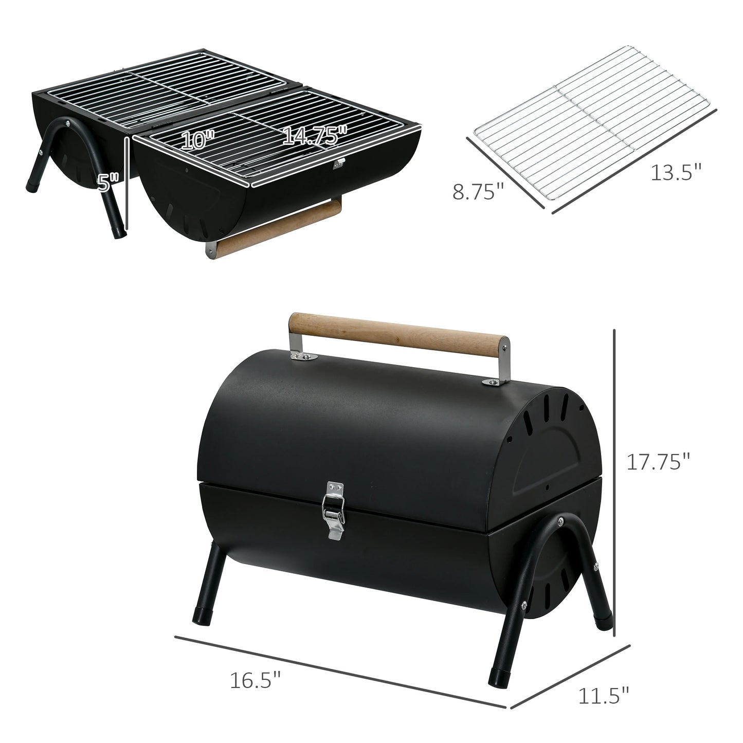 Outsunny Tabletop Portable Charcoal Grill Outdoor Folding Barbecue Grill BBQ Heat Smoker Grilling