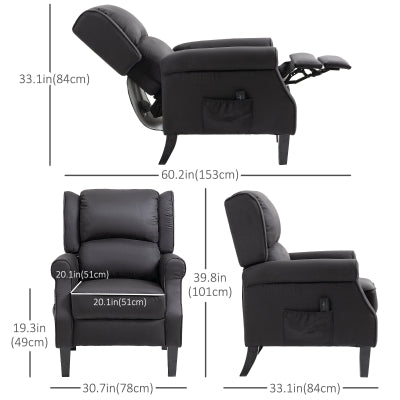 Massage Recliner Chair for Living Room, Push Back Recliner Armchair with Extendable Footrest, Remote Controller, Side Pocket, Black