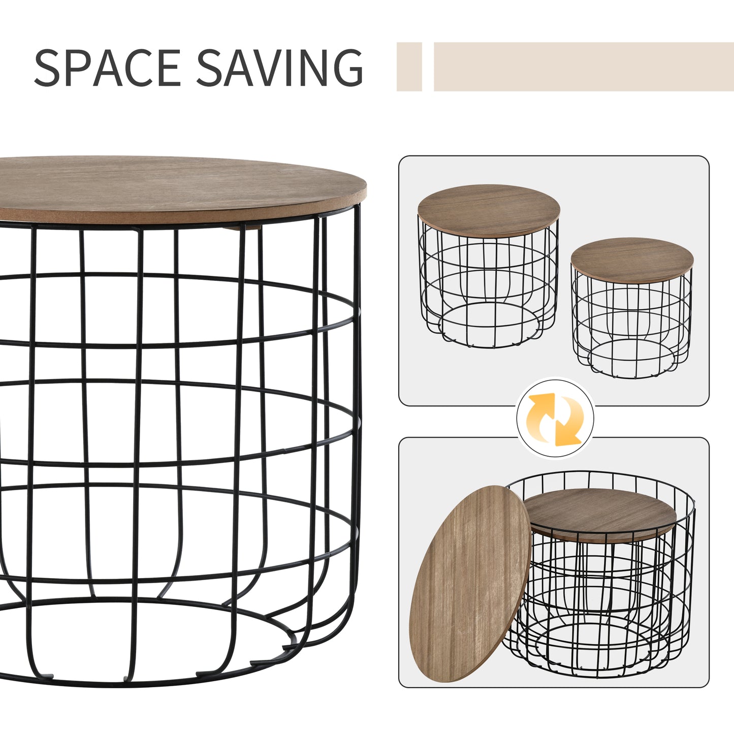 2 Piece Coffee Table Set with a Retro Industrial Style, Extra Storage Space Underneath, & Multipurpose Use, for Living Room, Dining Room, Office