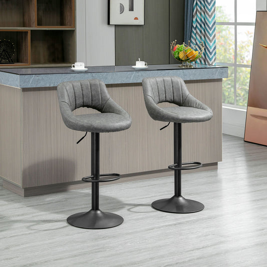 Modern Bar Stools Set of 2, Swivel Counter Height Barstools Chairs with Adjustable Height, Round Heavy Metal Base, and Footrest, Gray