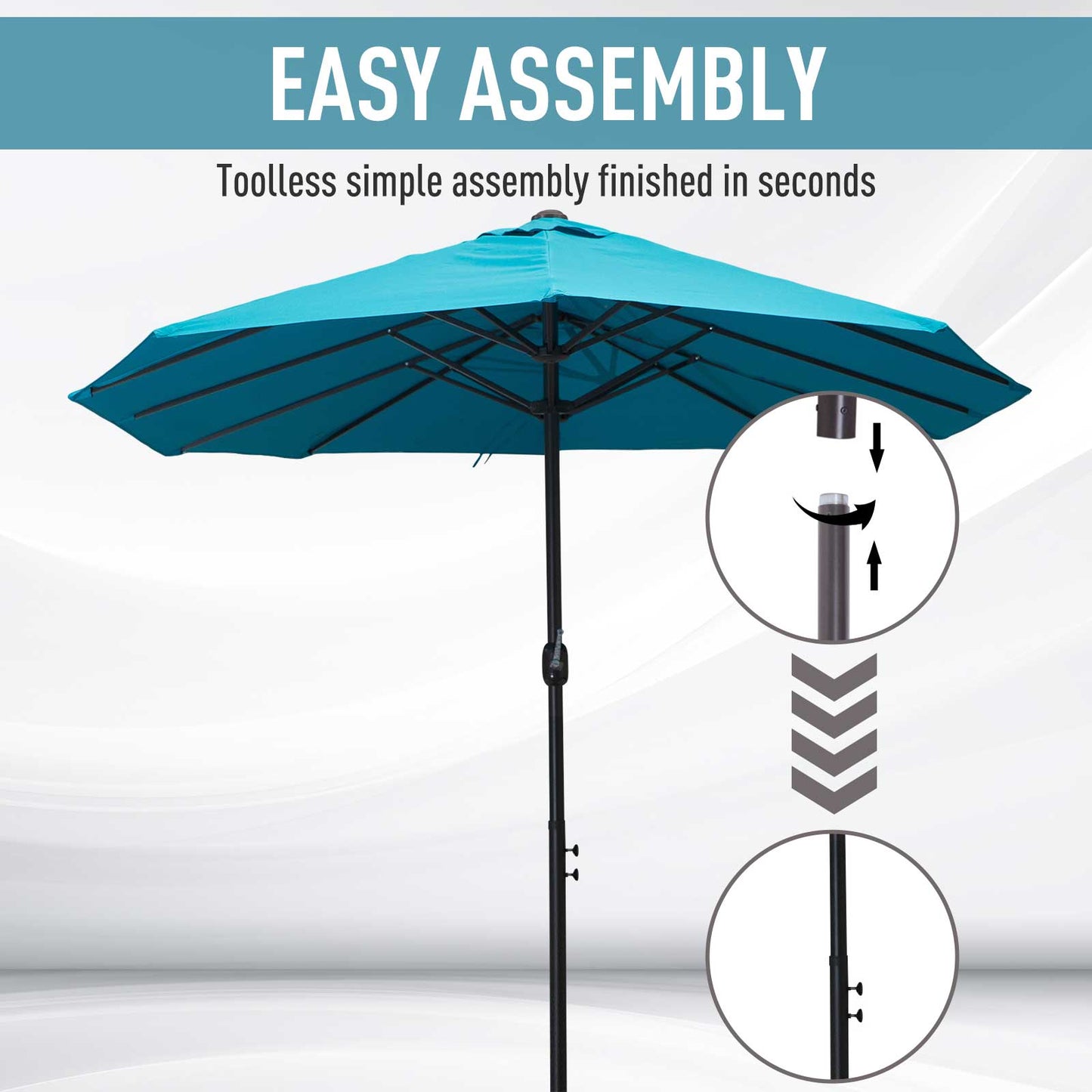 Outsunny 15' Outdoor Patio Umbrella with Twin Canopy Sunshade Steel Table Umbrella with Lift Crank, Sky Blue