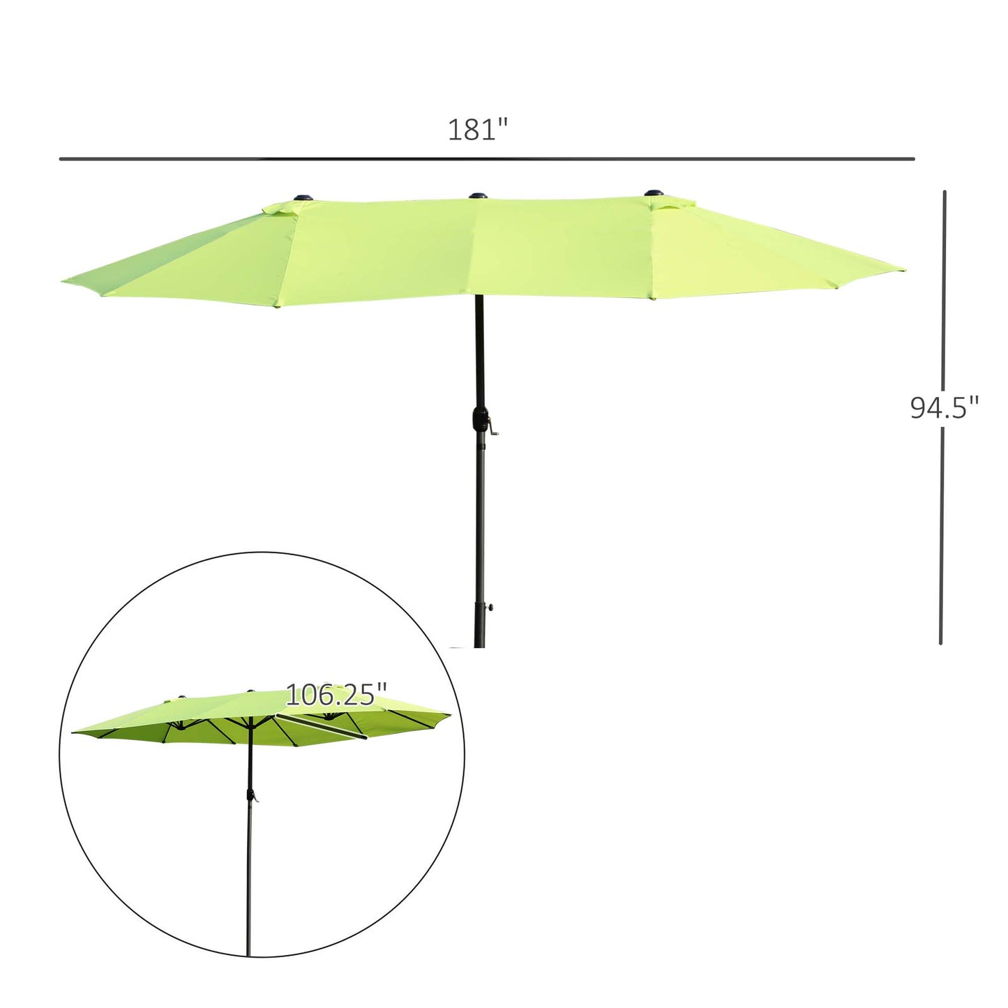 Outsunny 15' Outdoor Patio Umbrella with Twin Canopy Sunshade Steel Table Umbrella with Lift Crank Green