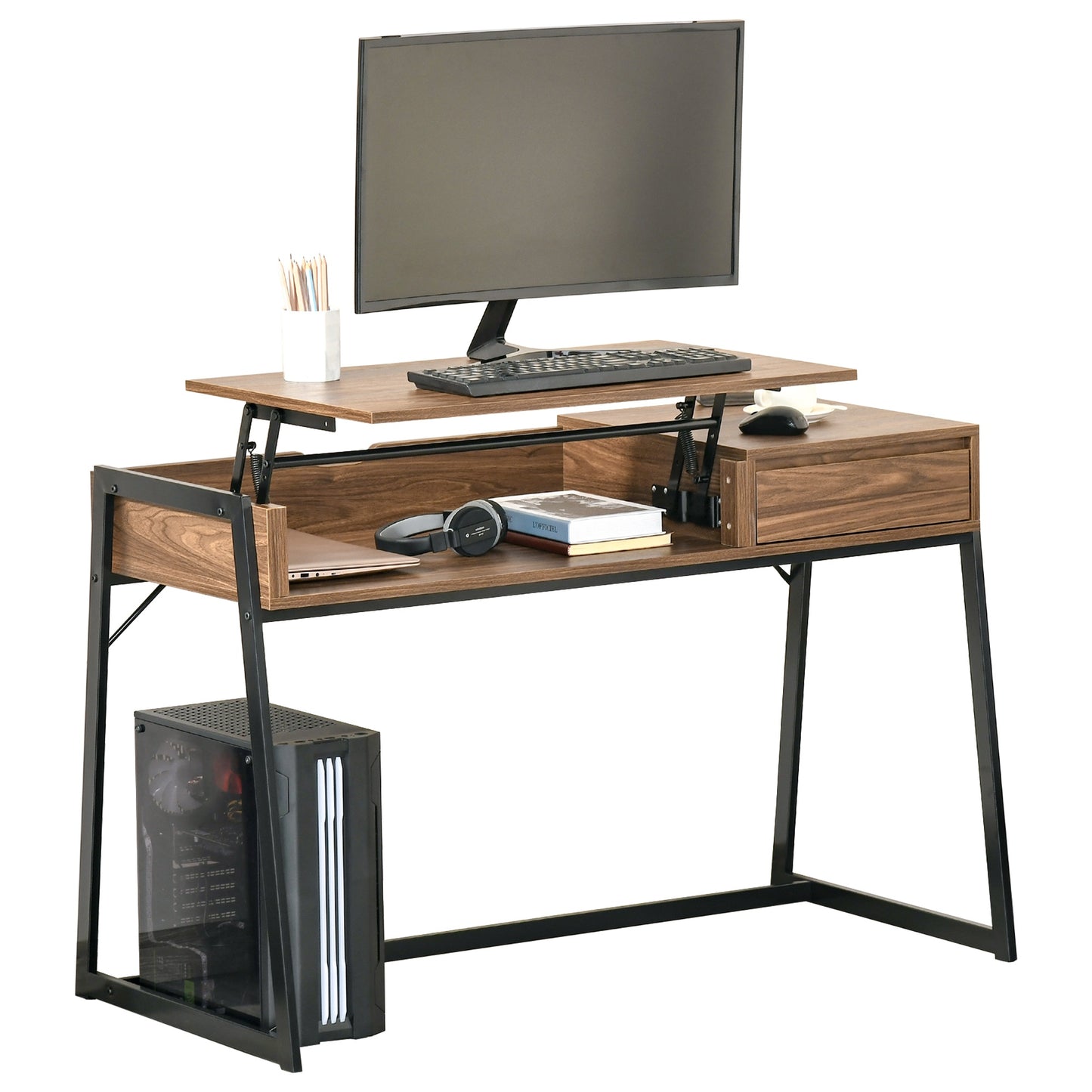 Compact Computer Desk Workstation for Modern Office Study Writing with Drawer Storing Box, Home Furniture, Natural