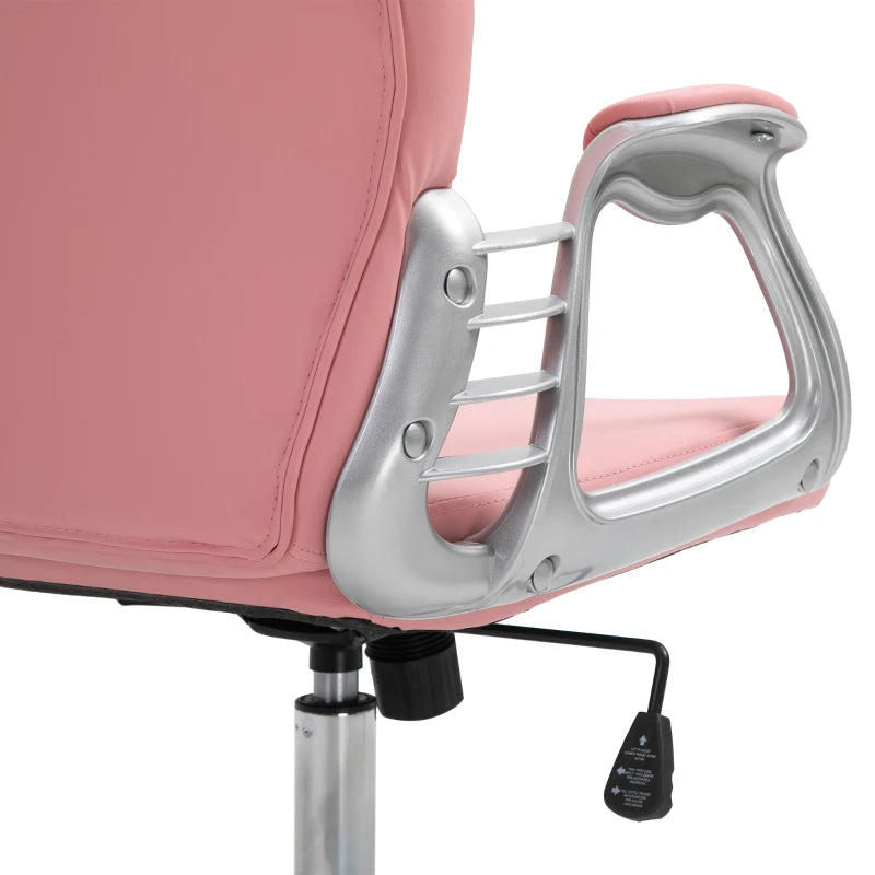 Vinsetto 360° Swivel Office Chair Vanity Style Tufted Backrest Task Chair with Height Adjustable, Armrests and Thick Padding, Pink