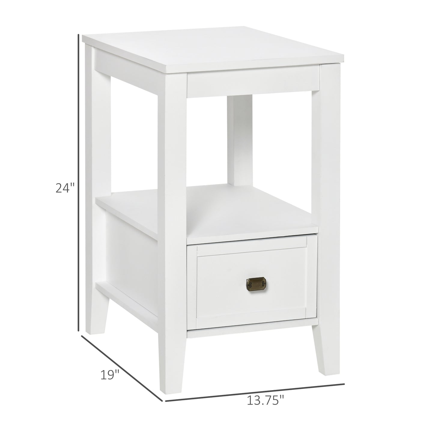 Side Table, Modern Coffee End Table with Drawer and Shelf, Nightstand for Bedroom, Living Room, White