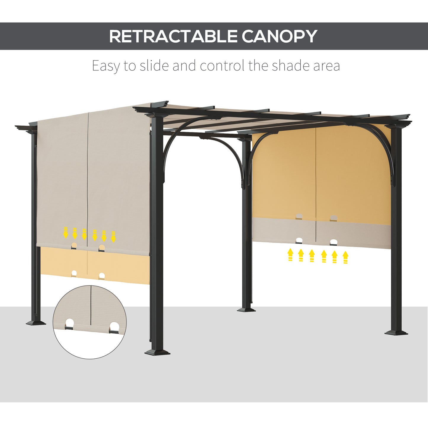 10' x 10' Outdoor Pergola Patio Gazebo Retractable Canopy Sun Shelter with Steel Frame, Beige