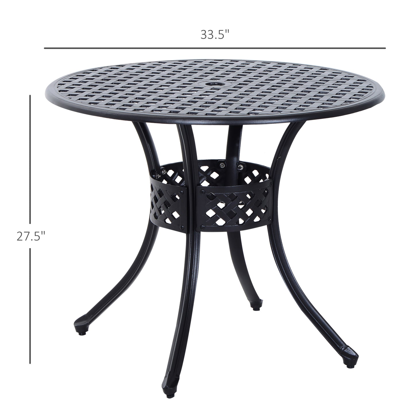 Outsunny Cast Aluminum Patio Outdoor Bistro Round Dining Table with Umbrella Hole, 33-Inch Diameter Outdoor Garden Furniture, Black