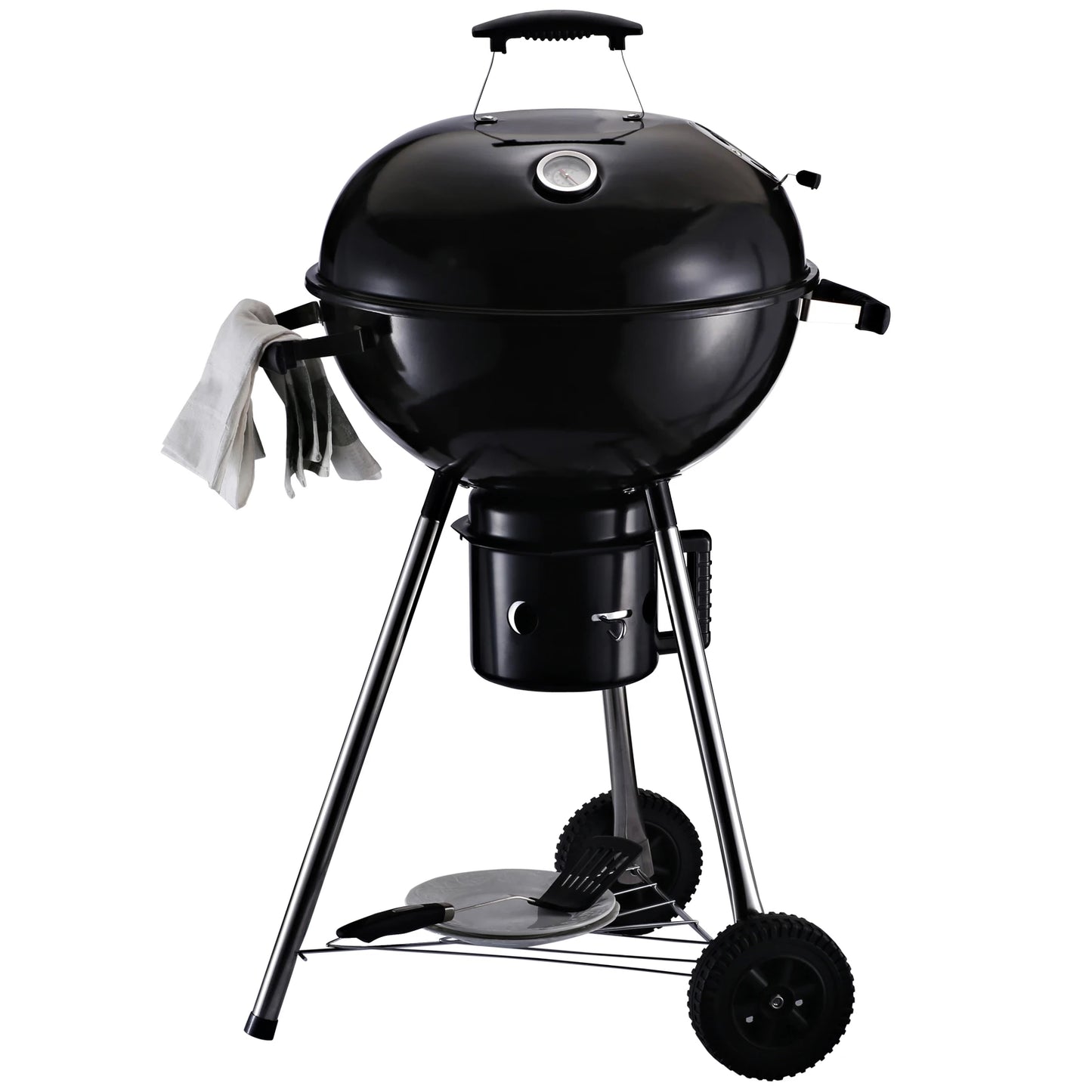 Outsunny Charcoal BBQ Grill Portable Outdoor Camp Picnic Barbecue w/ Wheels and Storage Shelves