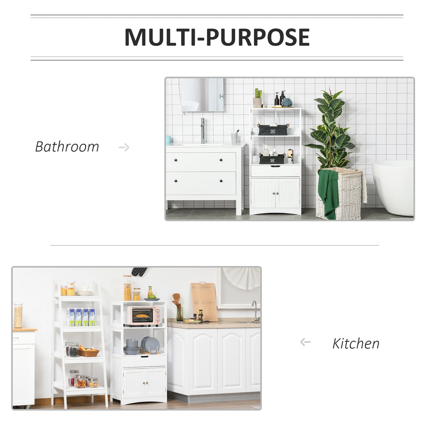 Bathroom Floor Cabinet, Free Standing Cupboard with Shelves, Drawer and Doors, Storage Organizer in White