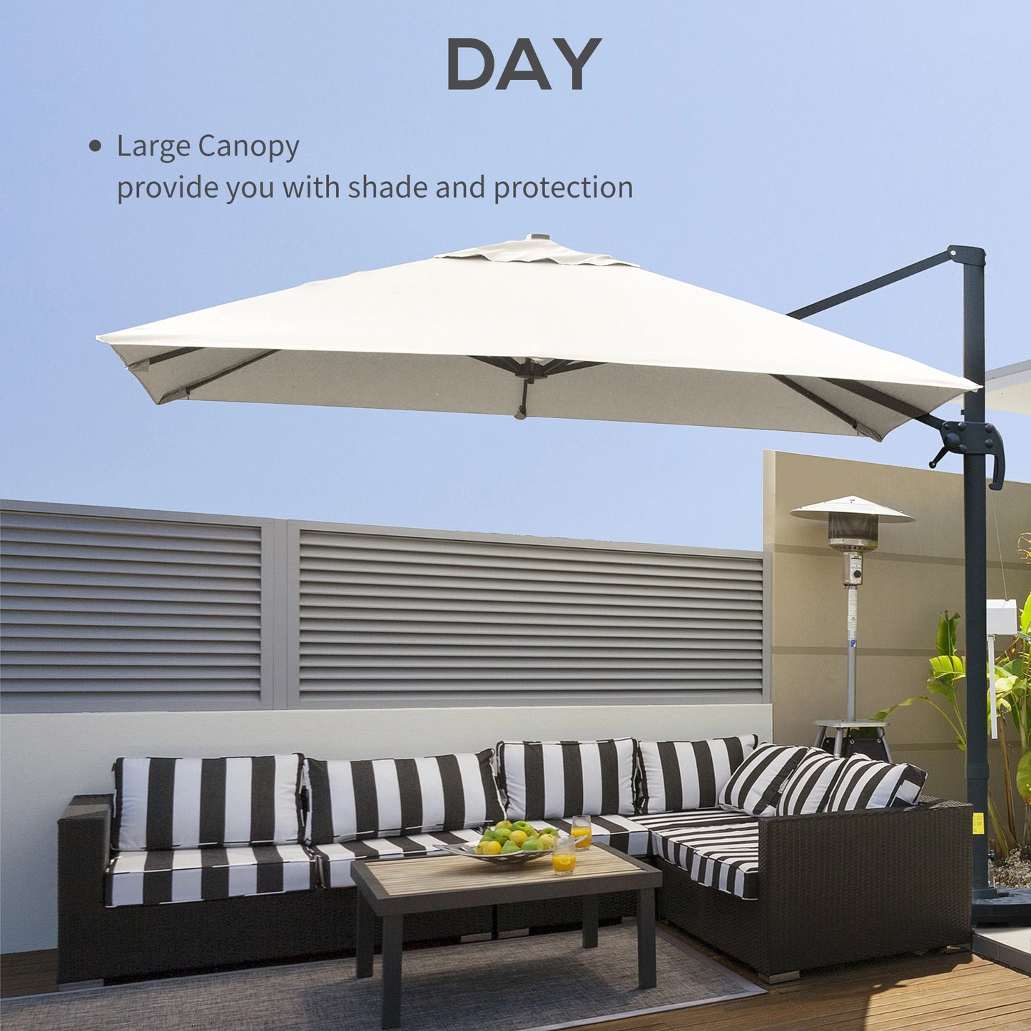 Outsunny 10x10ft Cantilever Umbrella Rotatable Square Top Market Parasol with 4 Adjustable Angle for Backyard Patio Outdoor Area Cream