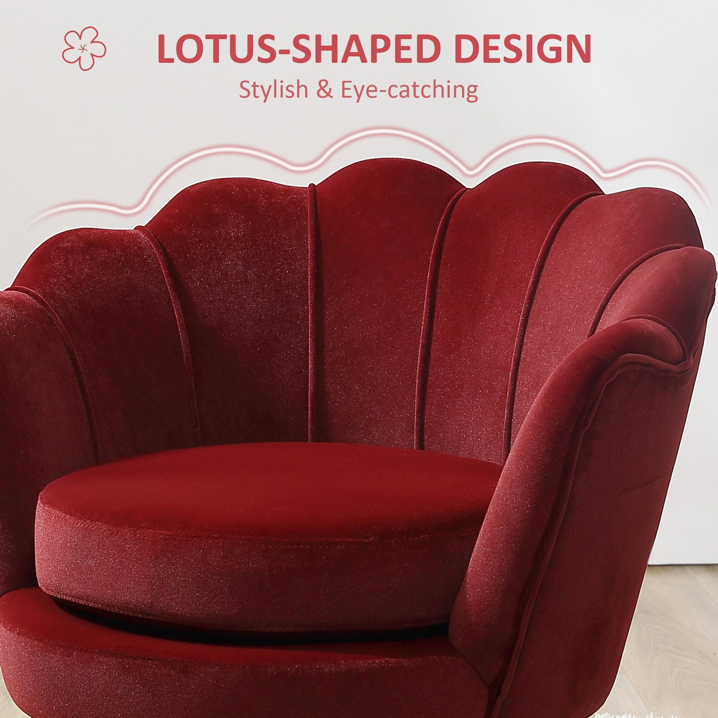 Modern Accent Chair, Velvet-Touch Fabric Leisure Club Chair with Gold Metal Legs for Living Room Bedroom, Wine Red