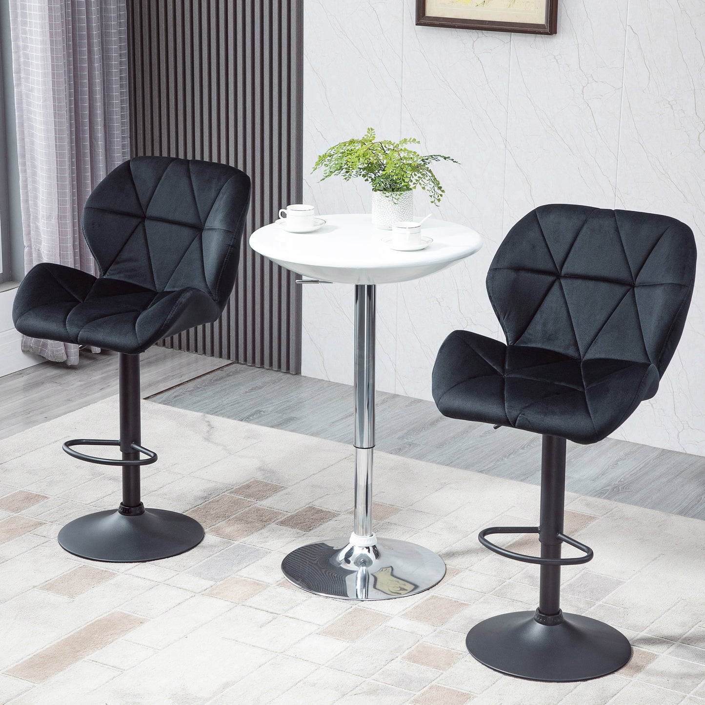 Bar Stool Set of 2 Fabric Adjustable Height Armless Upholstered Counter Chairs with Swivel Seat, Black