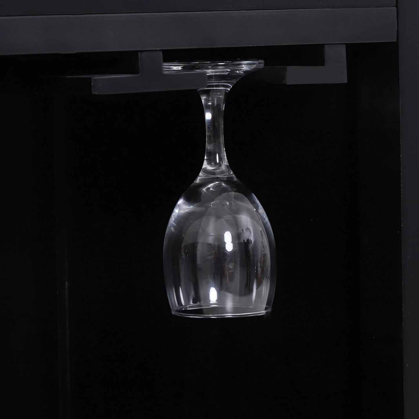 Portable Kitchen Trolley with Bamboo Top Storage Cabinet and Wine Rack (Black )