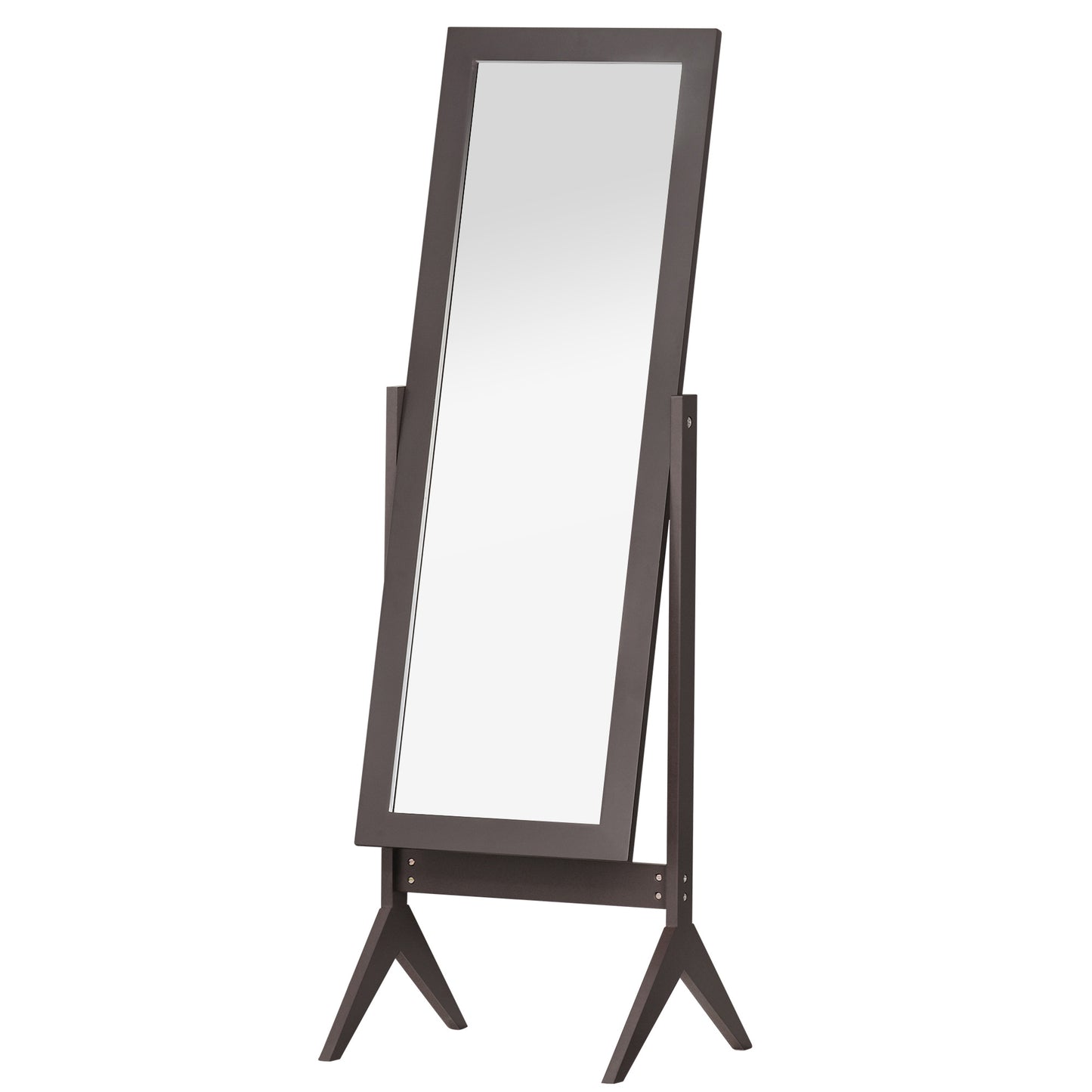 Free-standing Full-length Jewelry Dressing Mirror Angle Adjustable Living Room Bedroom Dark Brown