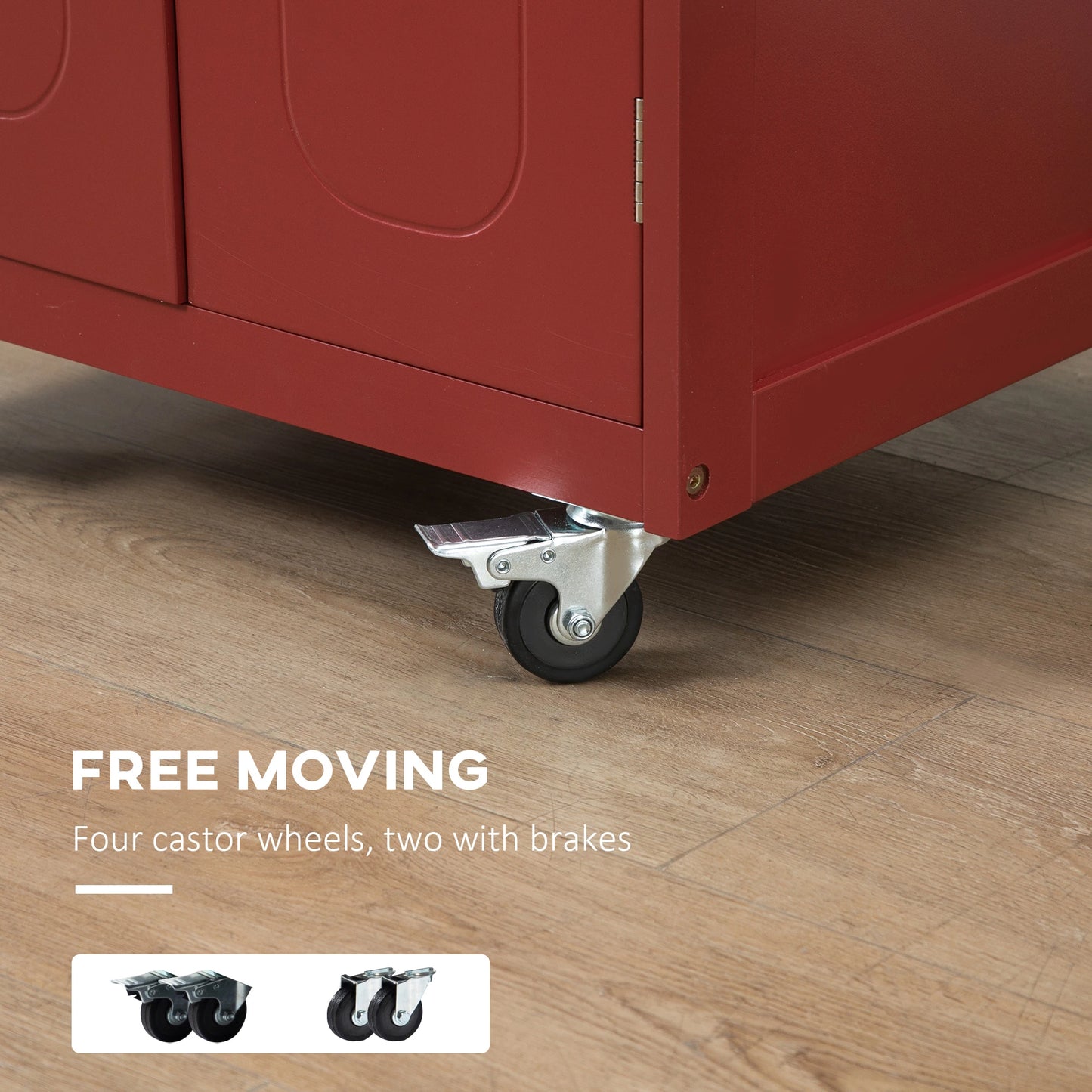 Kitchen Cart, Small Kitchen Island, Stainless Steel Top Utility Trolley on Wheels with Storage Drawer for Dining Room, Kitchen, Red