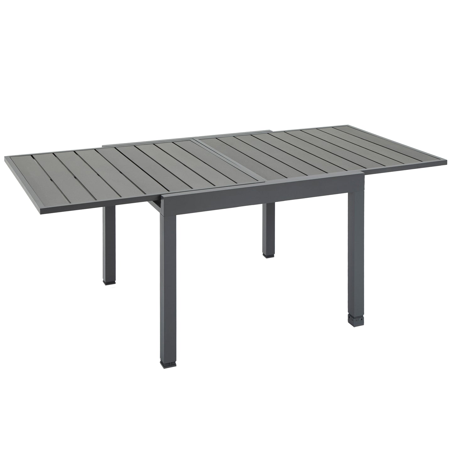 Outsunny Expandable Dining Table Metal Outdoor Slat Table for 4-6 Person Rectangular Lawn Garden Bistro Patio Table with Aluminum Frame, Grey