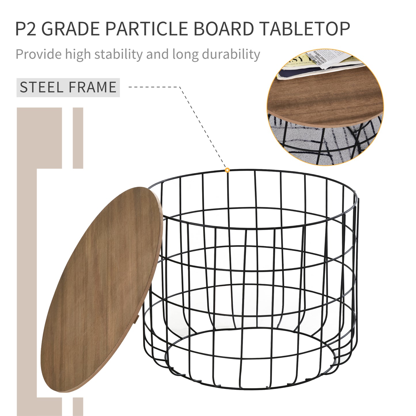 2 Piece Coffee Table Set with a Retro Industrial Style, Extra Storage Space Underneath, & Multipurpose Use, for Living Room, Dining Room, Office