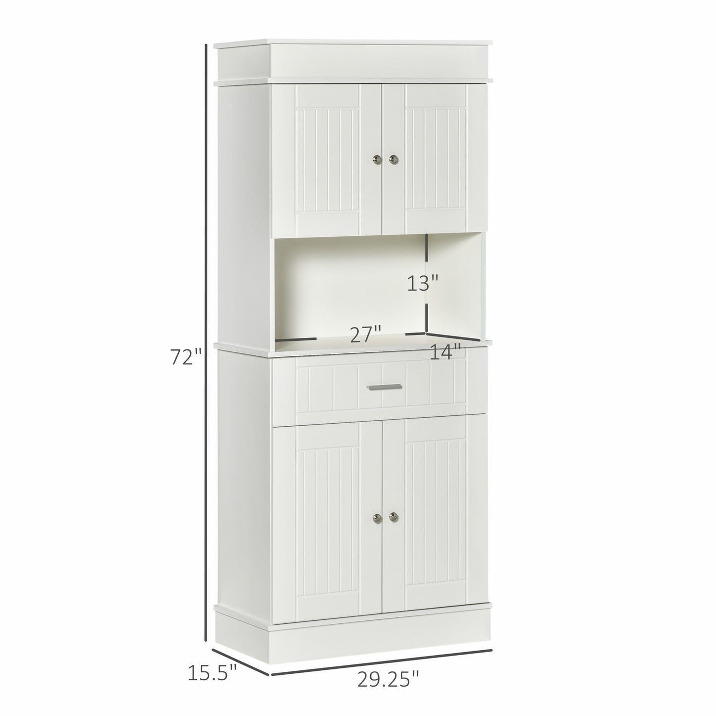 72" Kitchen Pantry Cabinet, Freestanding Buffet with Hutch, Cupboard with Adjustable Shelf, Utility Drawer, 2 Door Cabinets and Countertop, White Wood Grain