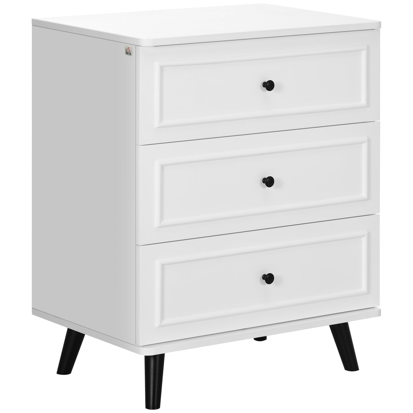 3 Drawer Dresser, Chest of Drawers Storage Cabinet with Solid Wood Legs and Handles for Living Room, White