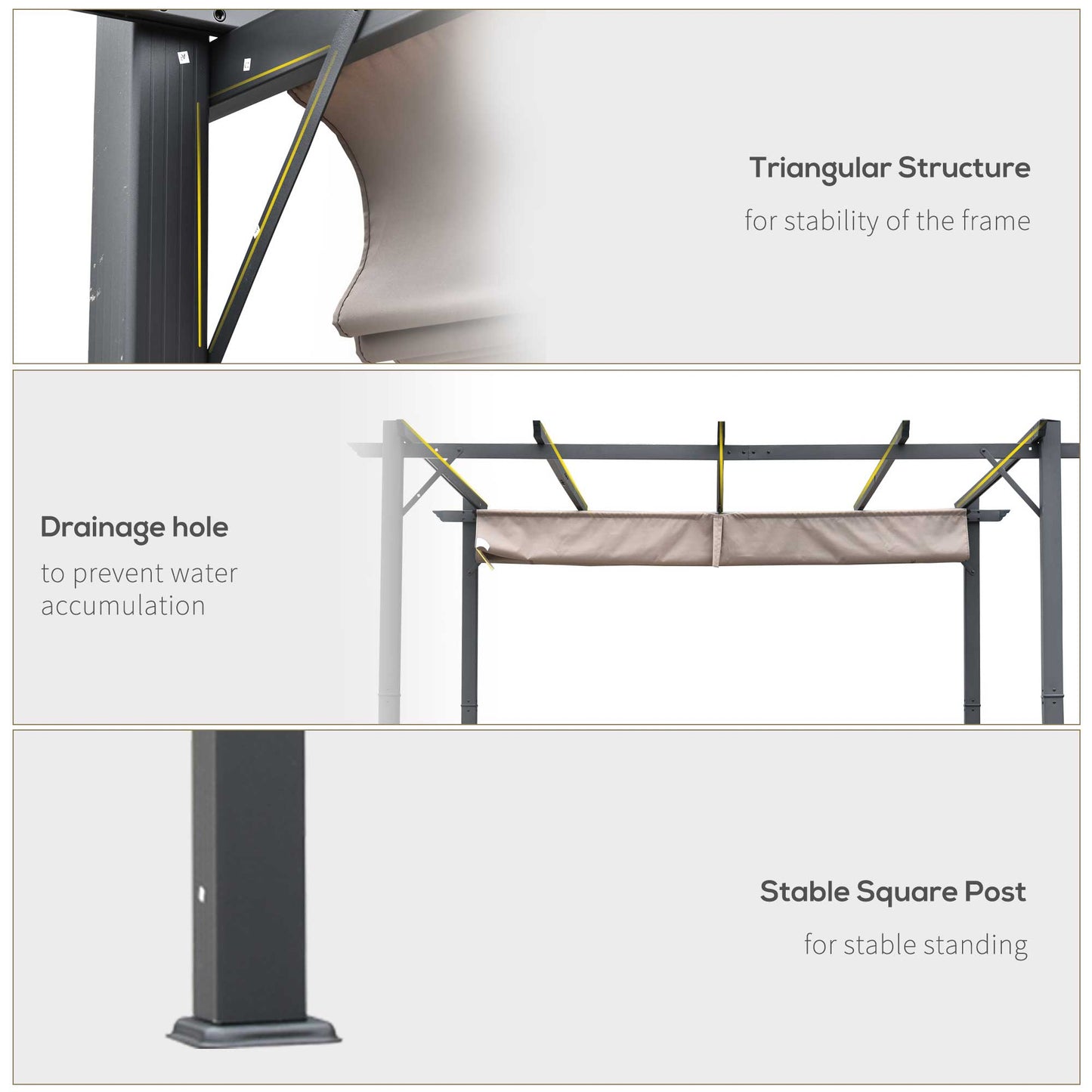 10' x 10' Outdoor Retractable Pergola Canopy, Aluminium Gazebo, Grape Trellis Sunshade Shelter for Backyard, Deck, Garden, Gray Frame