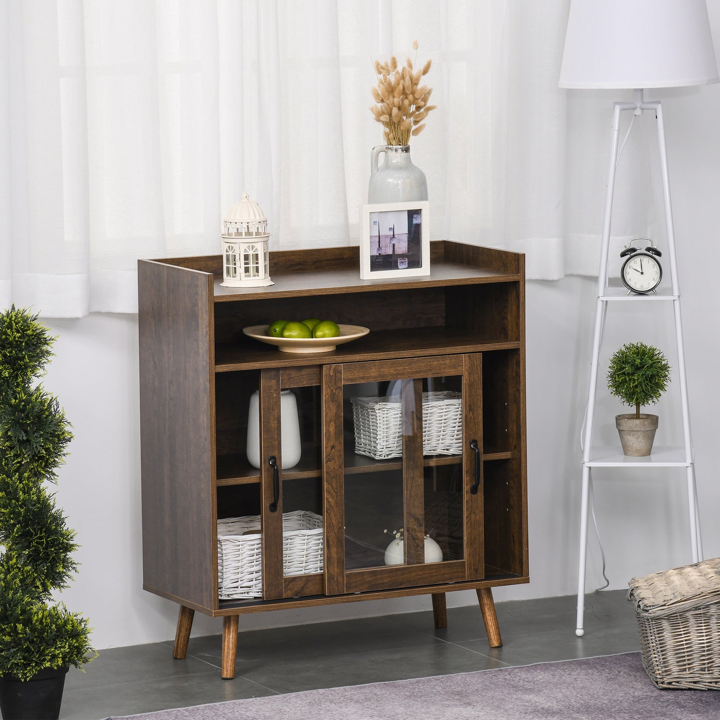 Kitchen Cabinet Storage Sideboard Server Console Buffet Table with Framed Glass Doors Brown