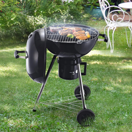 Outsunny Charcoal BBQ Grill Portable Outdoor Camp Picnic Barbecue w/ Wheels and Storage Shelves