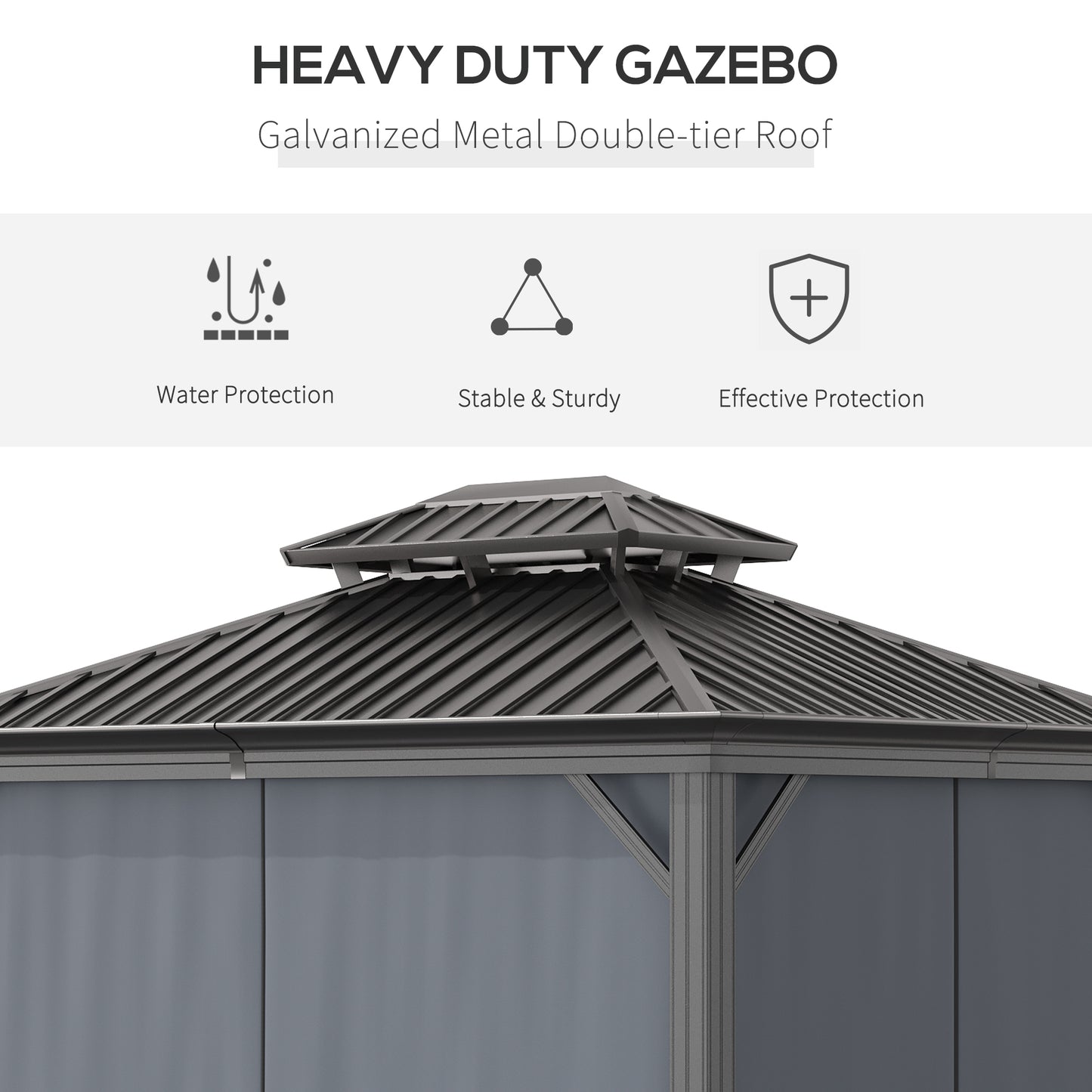 Outsunny 12' x 10' Outdoor Hardtop Gazebo with Galvanized Steel Canopy & Netting Sidewalls for Lawn, Backyard, Dark Grey