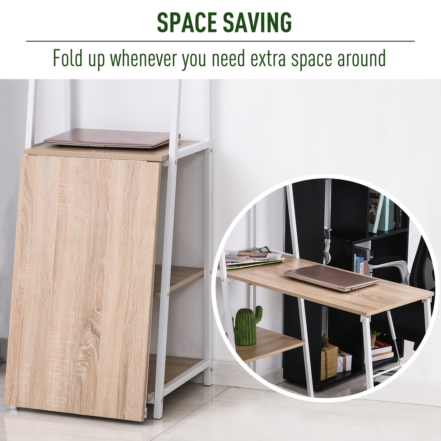 Foldable Office Desk with Storage Shelf Computer Workstation Dining Table