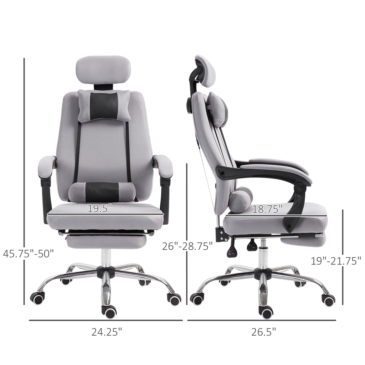 Ergonomic Executive Office Chair Lumbar Support with Footrest, Grey