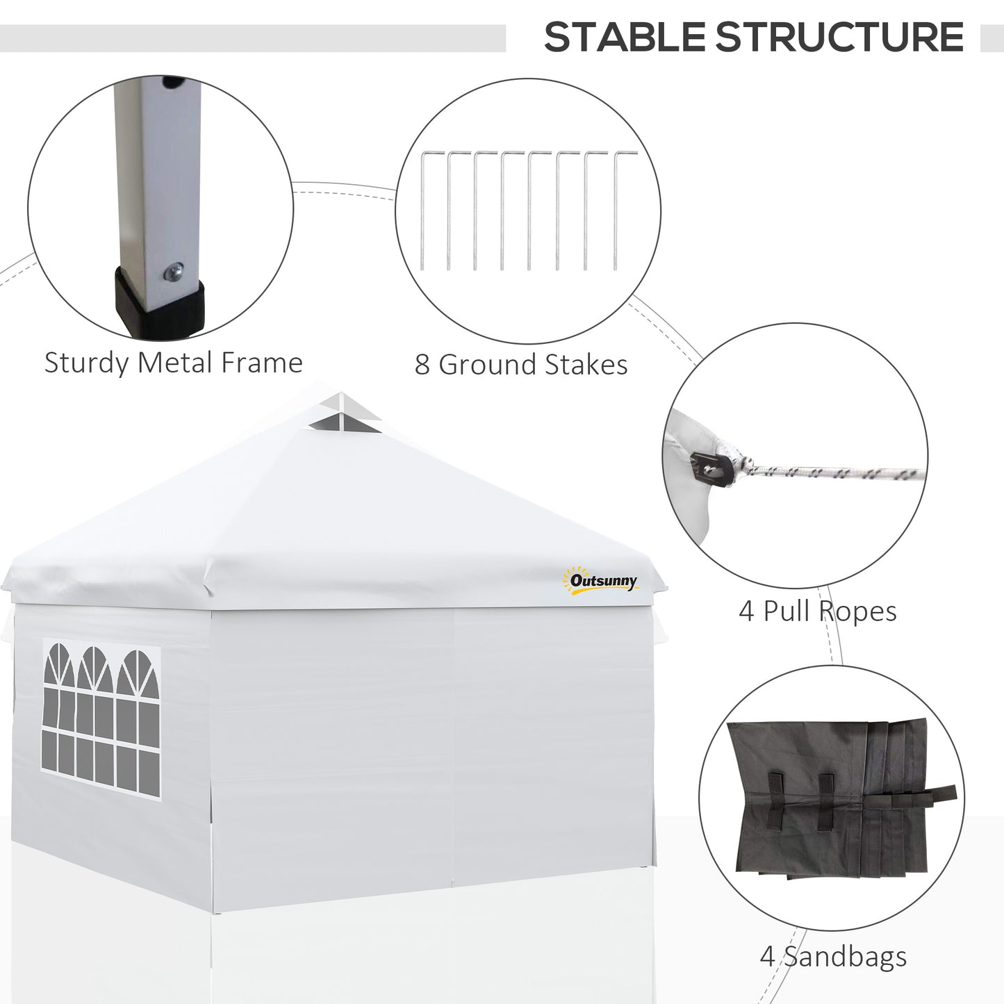 Outsunny 10' x 10' Pop Up Canopy Tent, Instant Shelter Tent with Sidewalls, Windows, Roller Bag for Garden, Patio, White