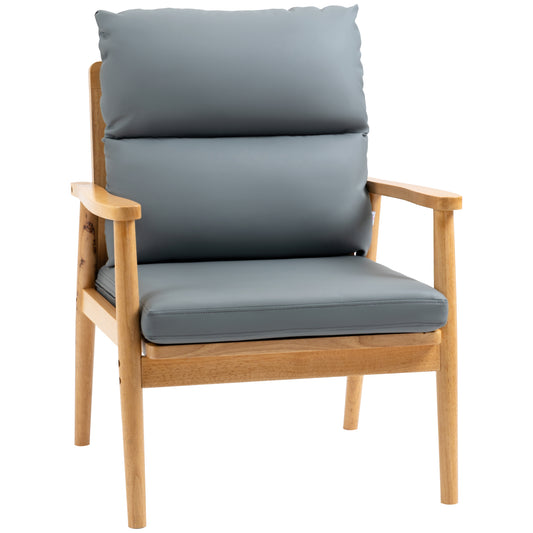 Armchair with Removable Seat and Back Cushion for Bedroom Living Room Chair with Faux Leather and Wood Legs Grey